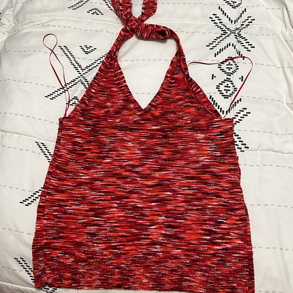 Loft halter tie top low back spacedye marbled red/orange/black/white - Picture 2 of 5